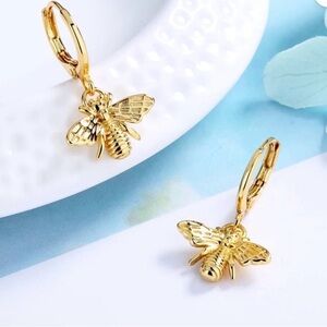 Gold Bee Hoop Earrings